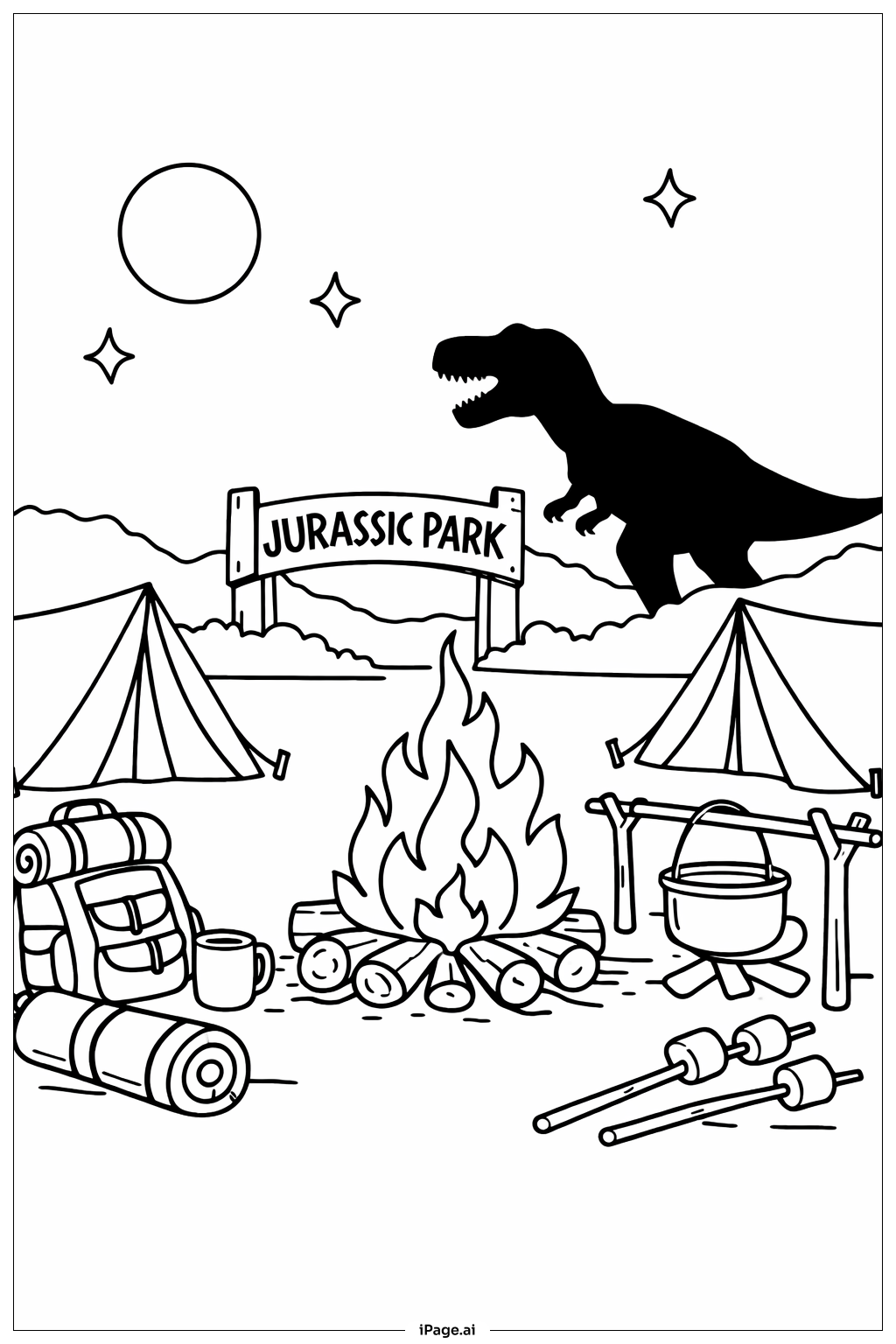  Jurassic Park Night Campfire Coloring Page 