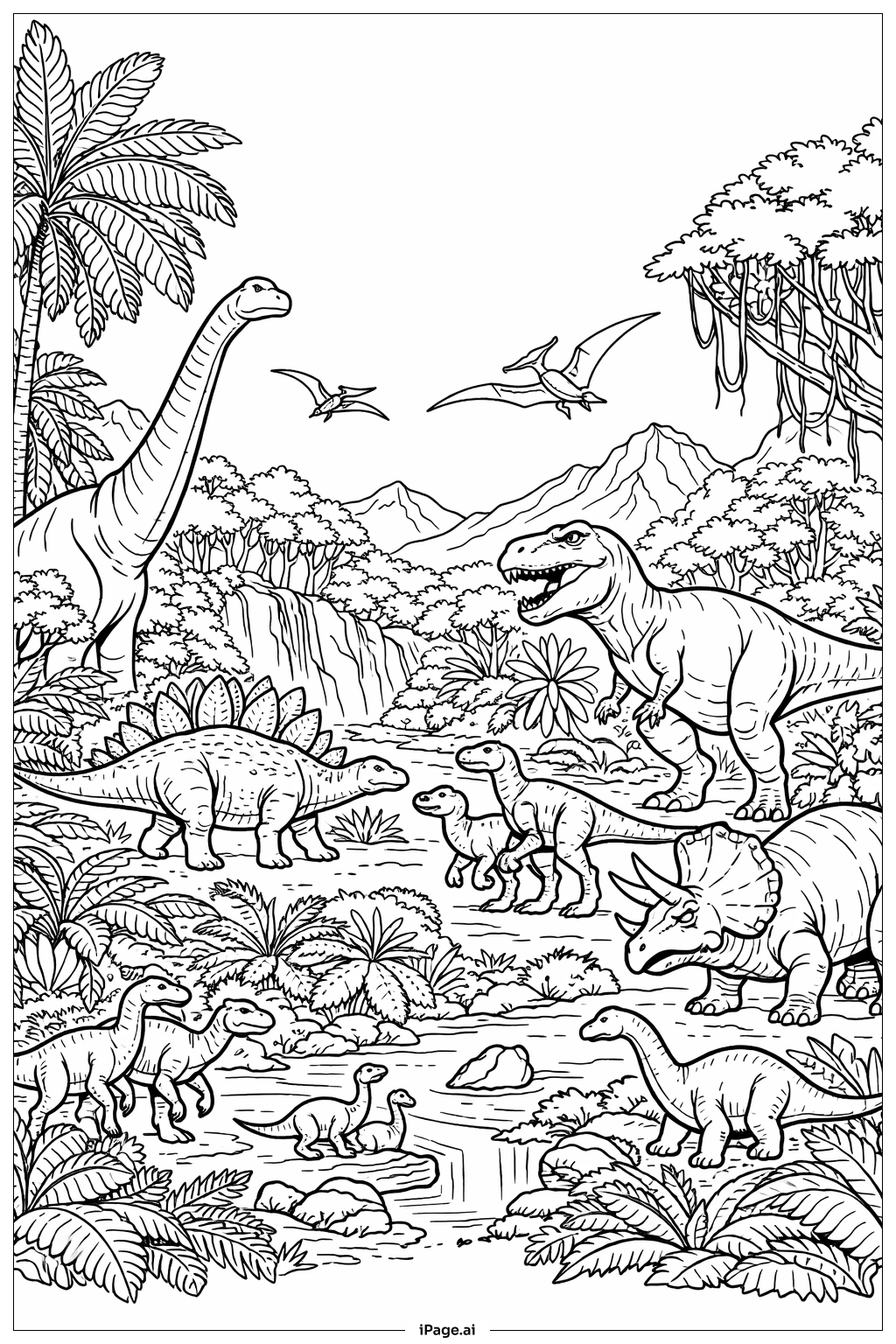  Jurassic Park Primeval Jungle Panorama Coloring Page 