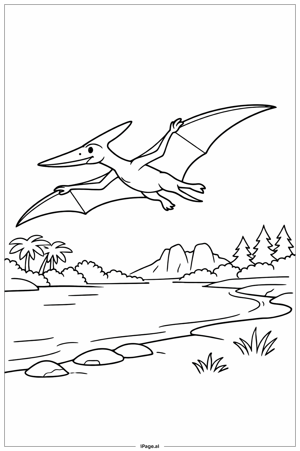 Jurassic Park Pterodactyl Over River Coloring Page 