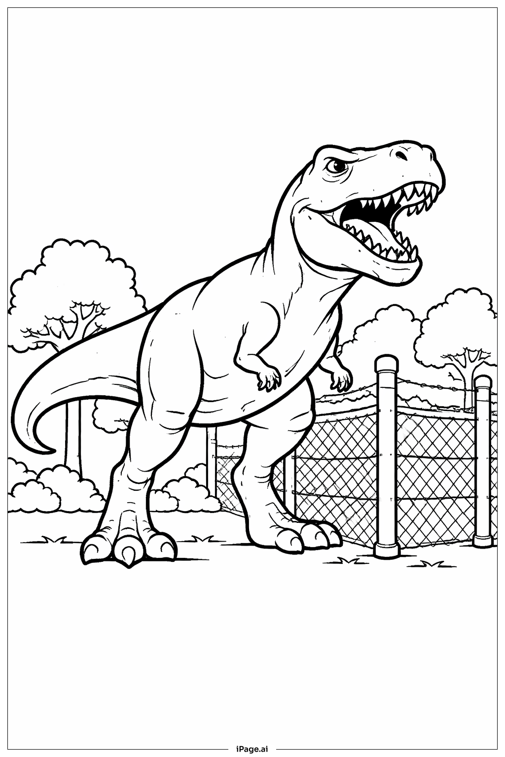  Jurassic Park T-Rex and Fence Coloring Page 
