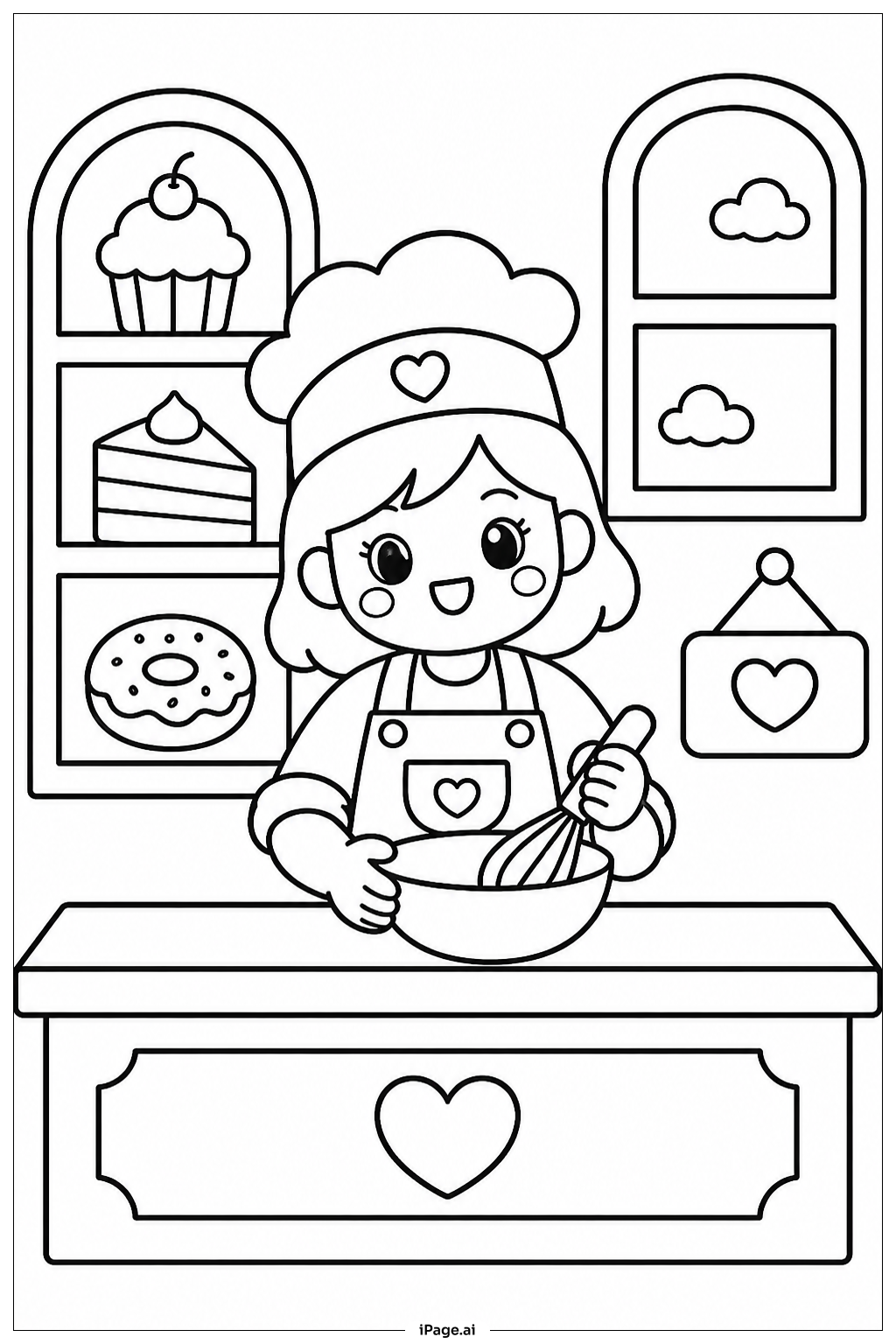 Kawaii Bäckerei Ausmalseite