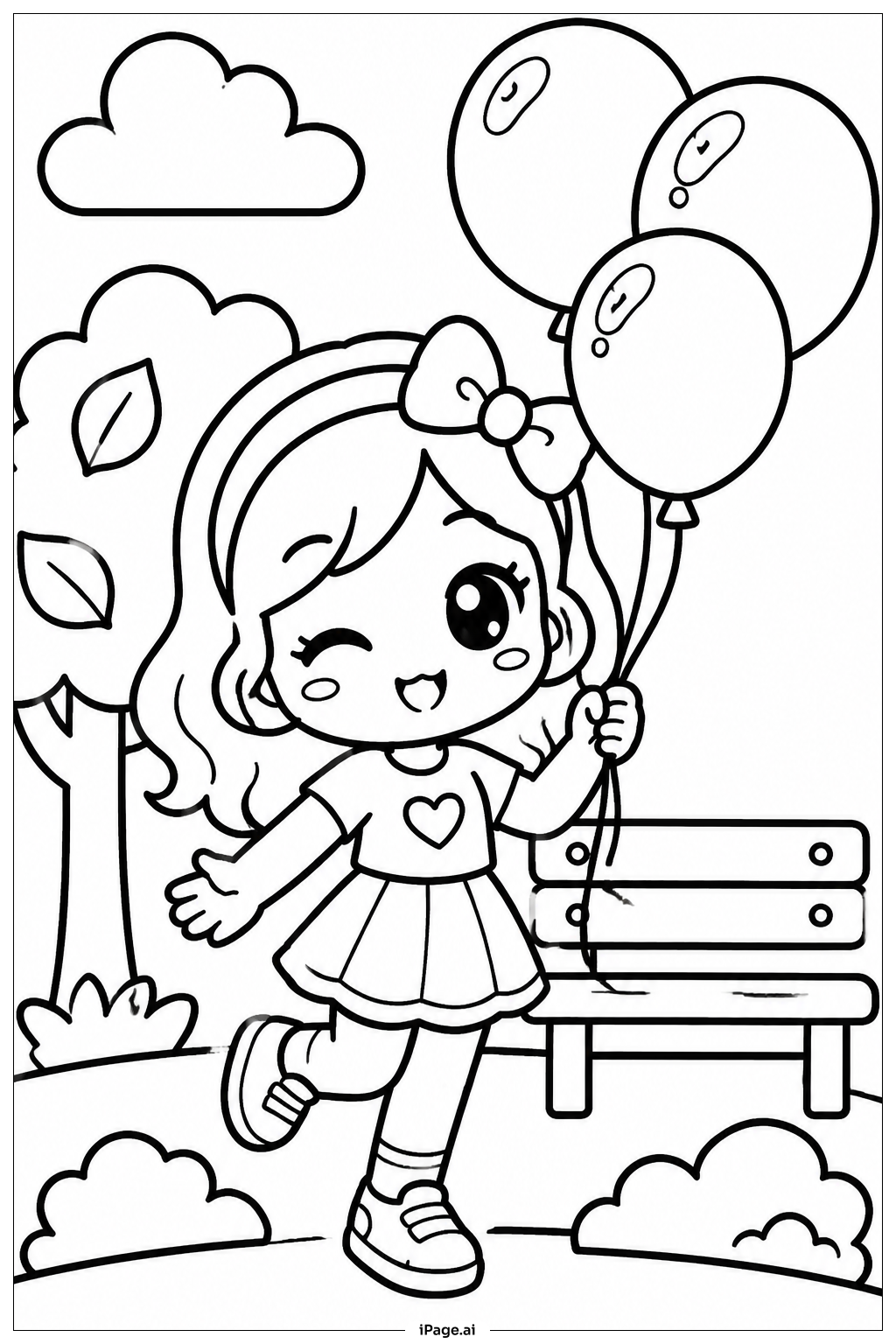 Page de coloriage Promenade en Montgolfière Kawaii