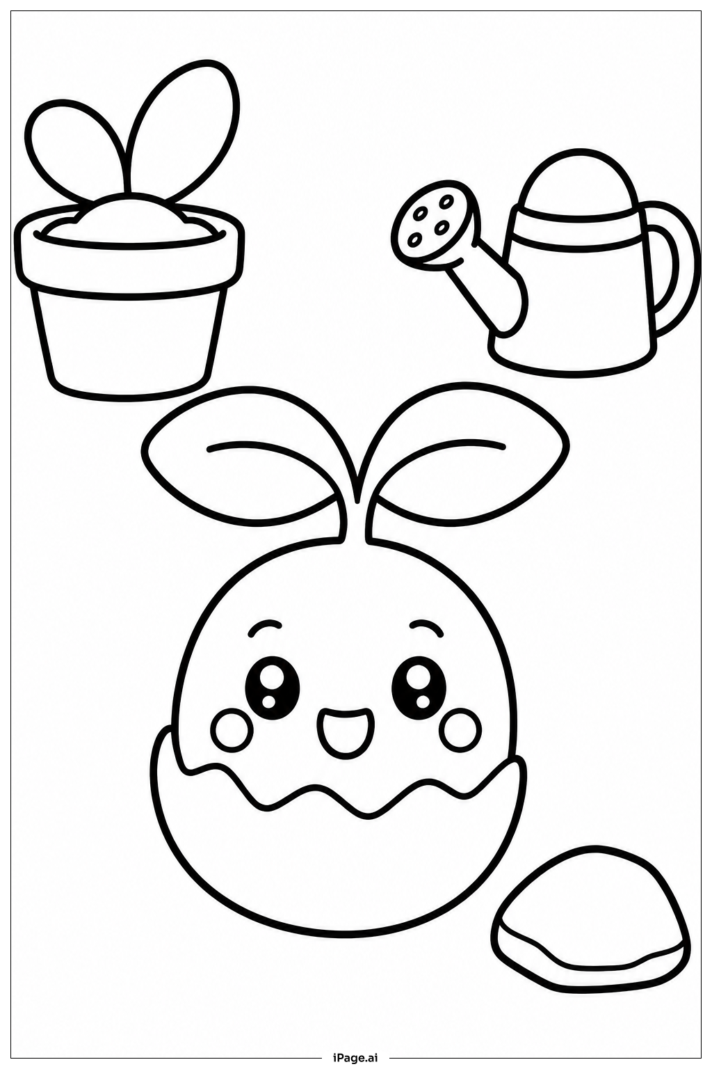 Kawaii Garten-Sprössling Ausmalseite
