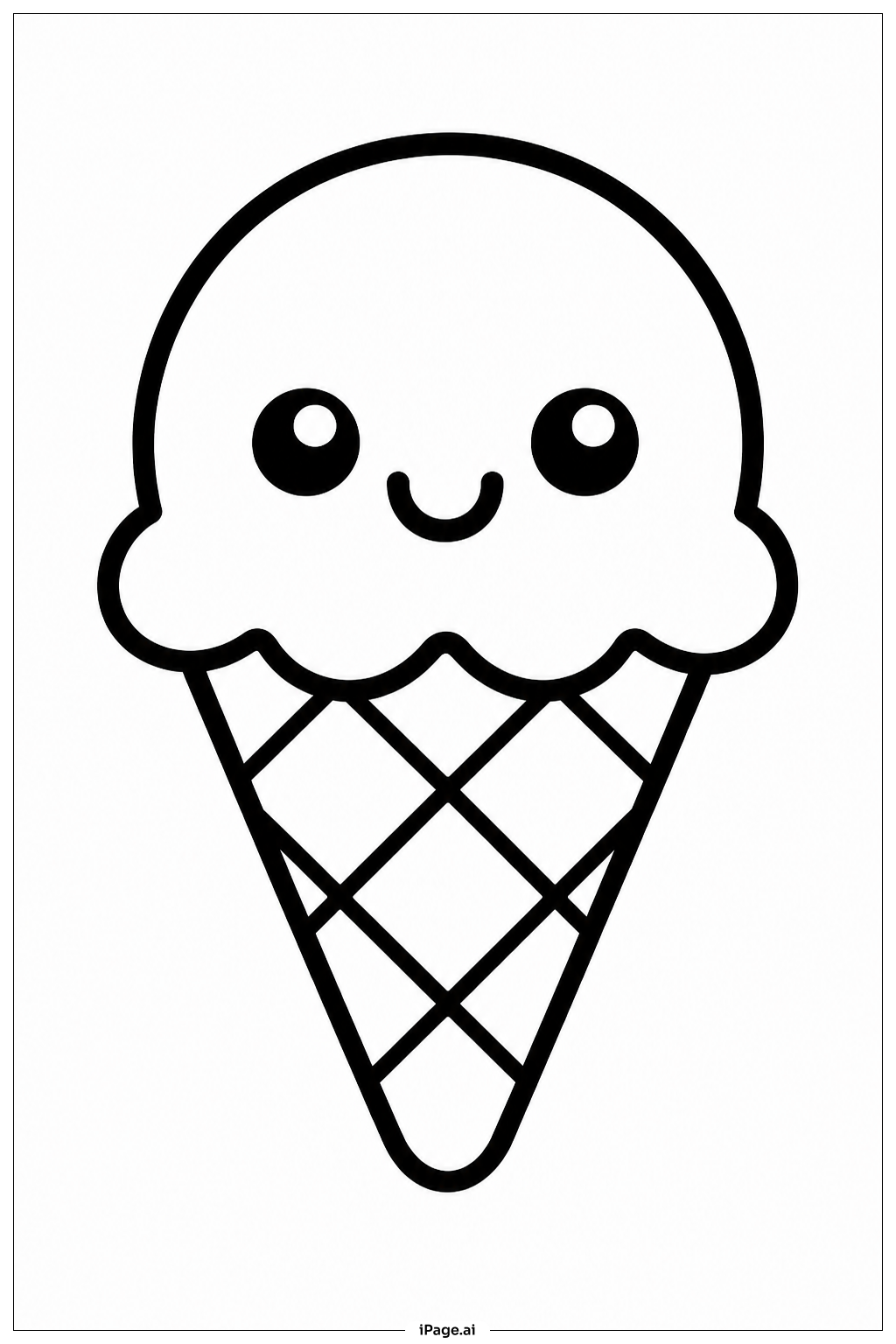Kawaii Ice Cream Cone Coloring Page