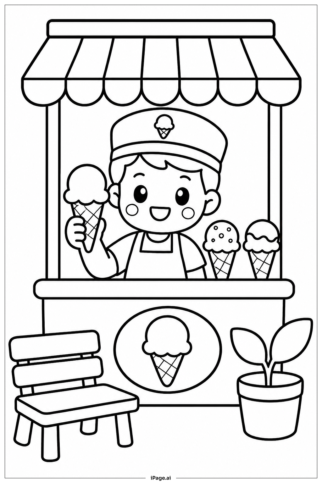 Kawaii Eisstand Ausmalseite
