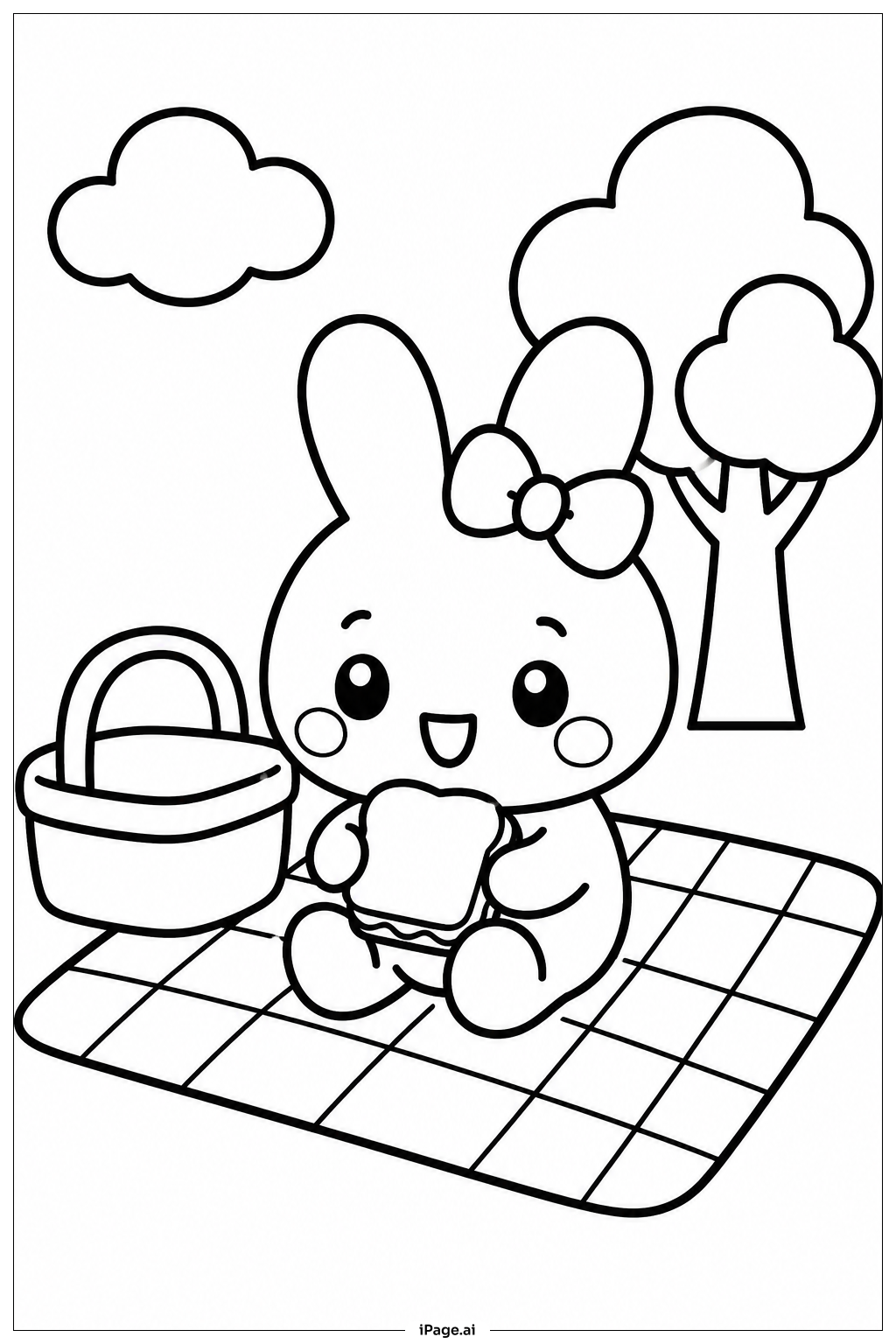 Kawaii Picknick-Szene Ausmalseite
