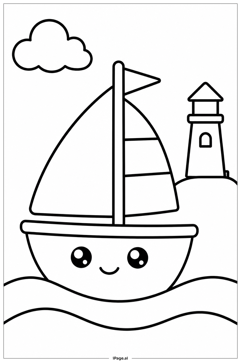 Kawaii Sailboat Coloring Page