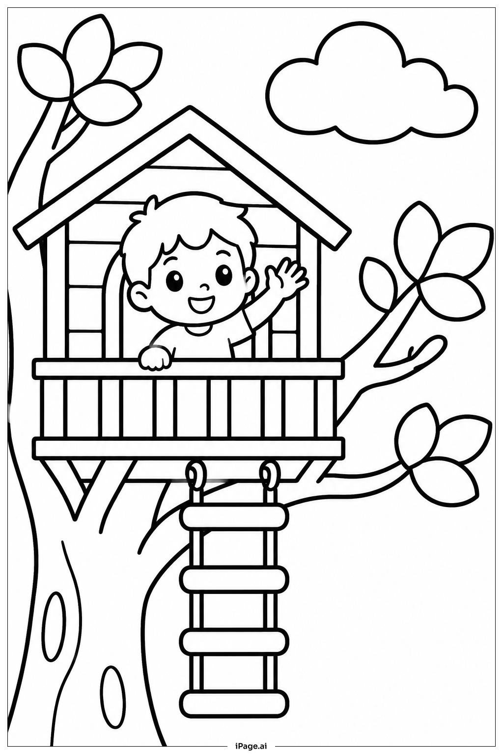 Kawaii Baumhaus Ausmalseite