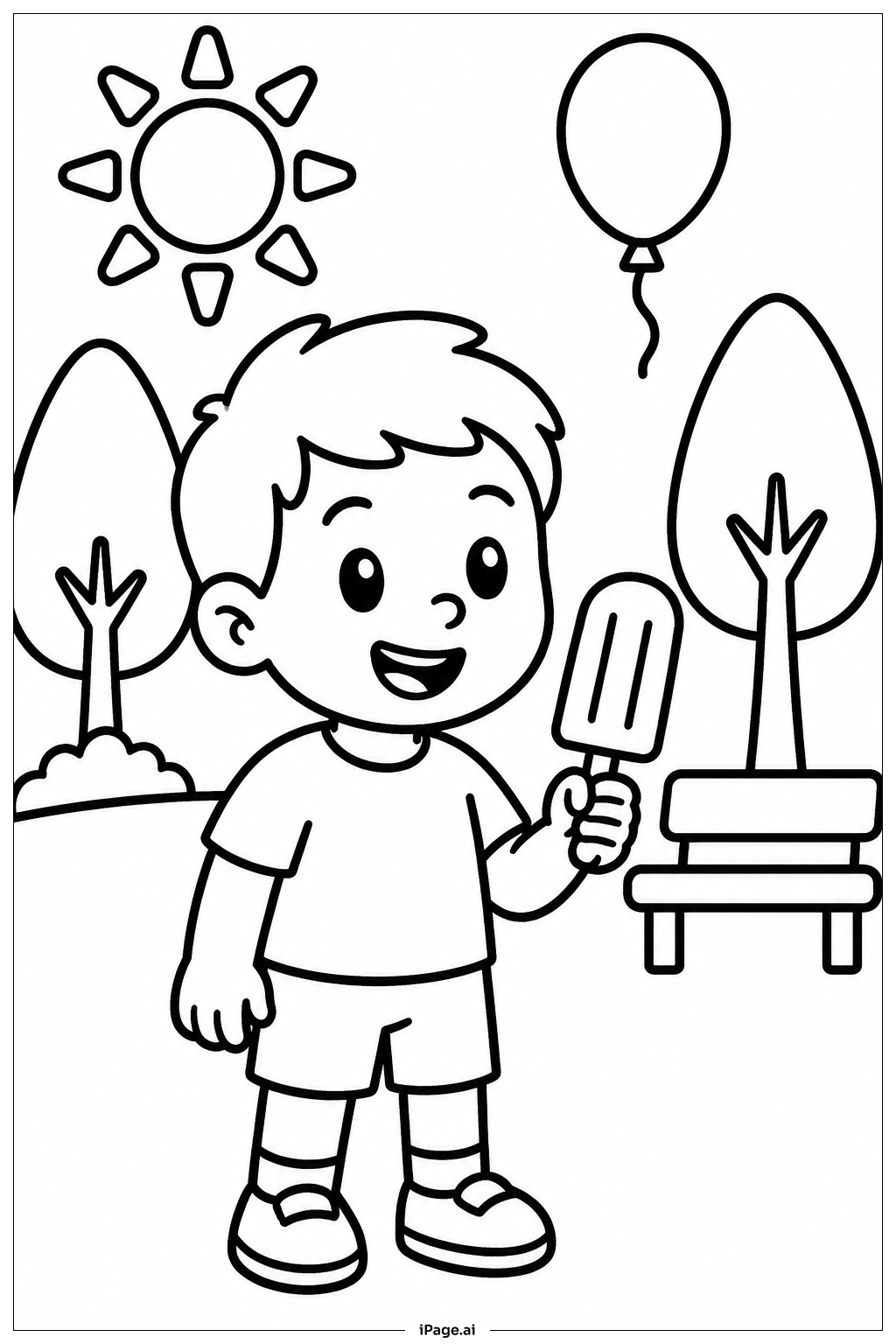  Page de coloriage Enfant tenant un Popsicle 