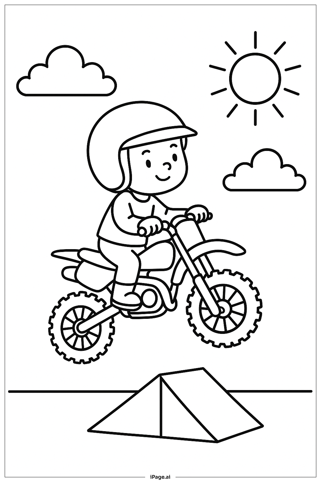  Página para colorir de Criança Pulando de Moto Cross 