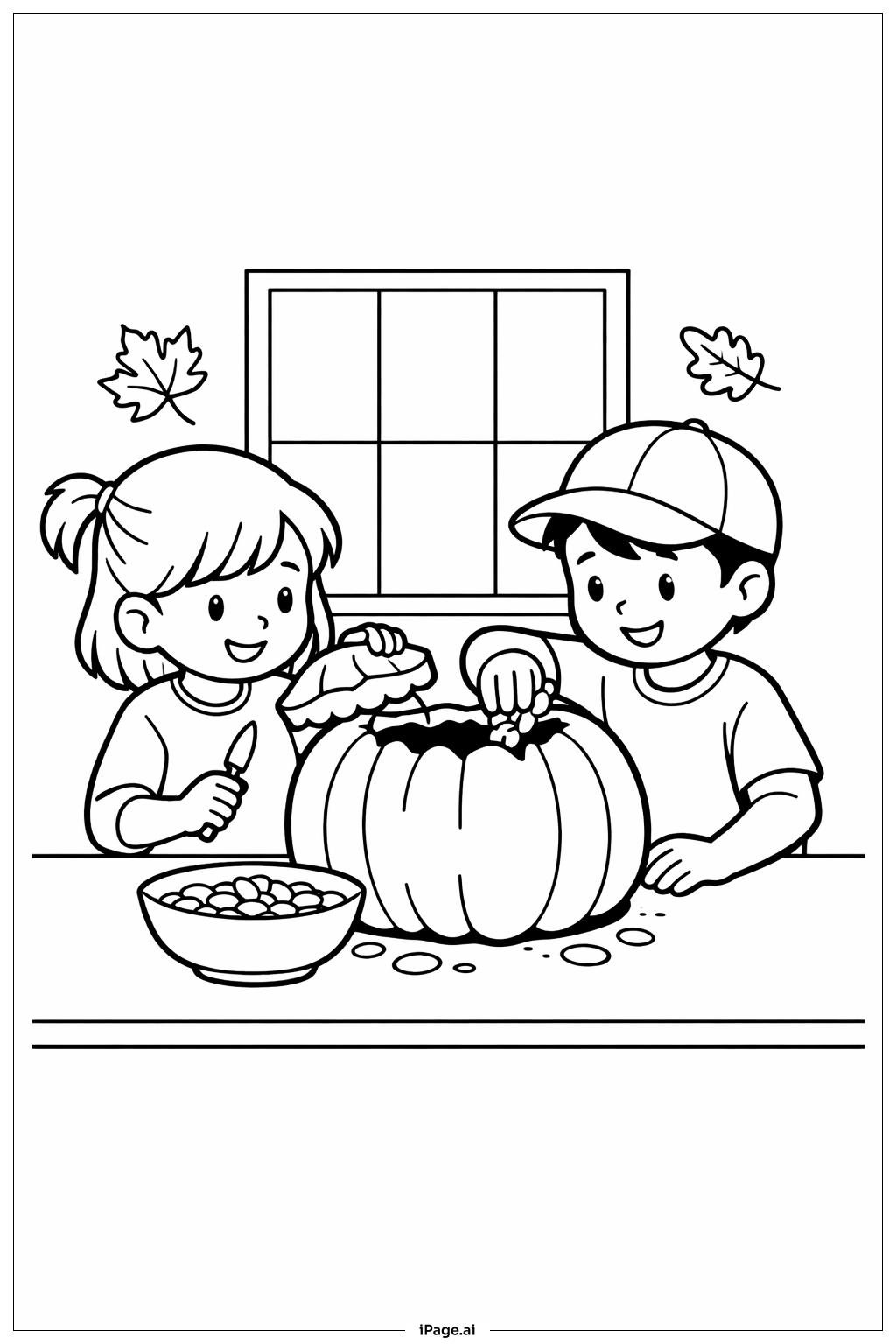  小朋友雕刻秋天南瓜著色頁 