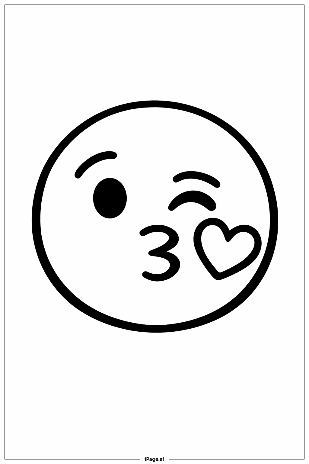  Page de coloriage Emoji du visage qui fait un bisou 