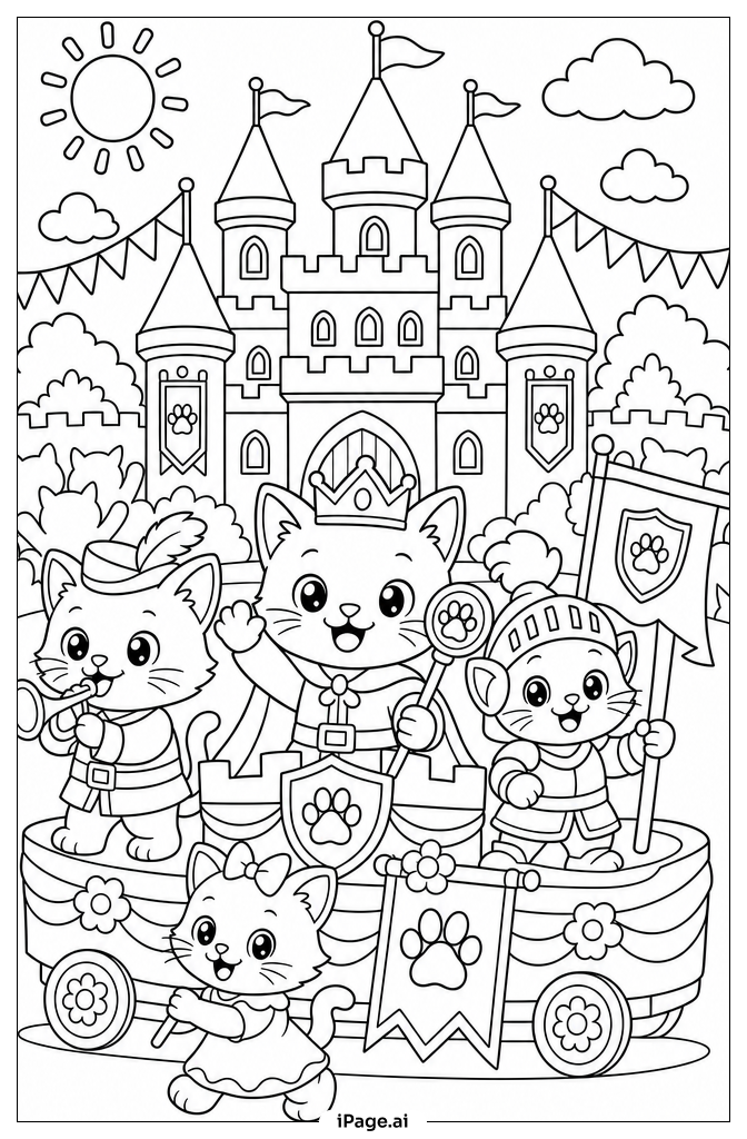 Page de coloriage Parade de Chatons au Château