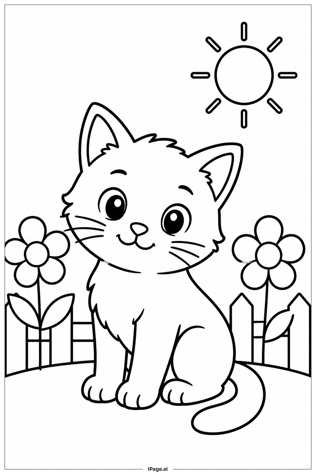 Página para colorir de Gatinho no Jardim