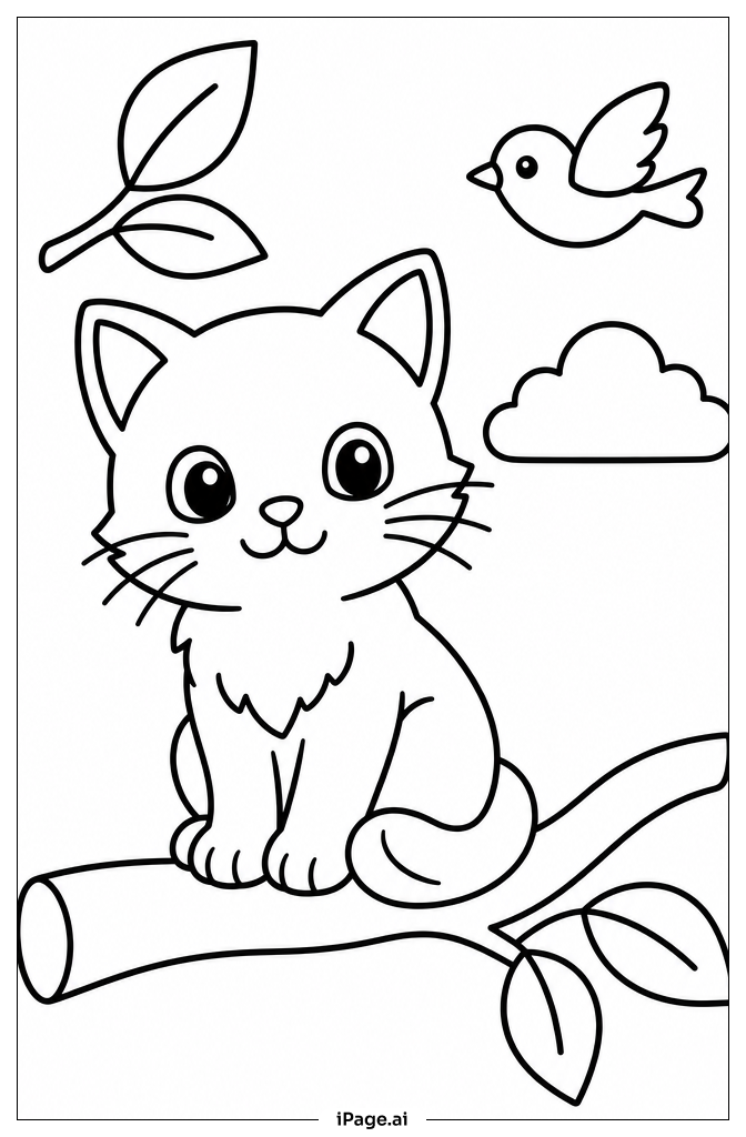 Kitten In Tree Coloring Page