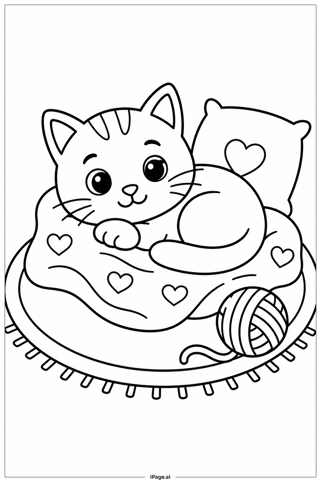 담요 위의 새끼 고양이 색칠공부 페이지