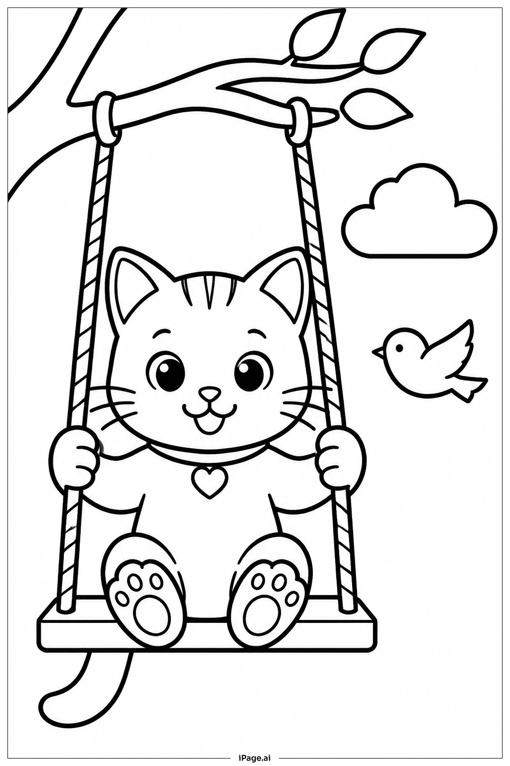 荡秋千的小猫填色页