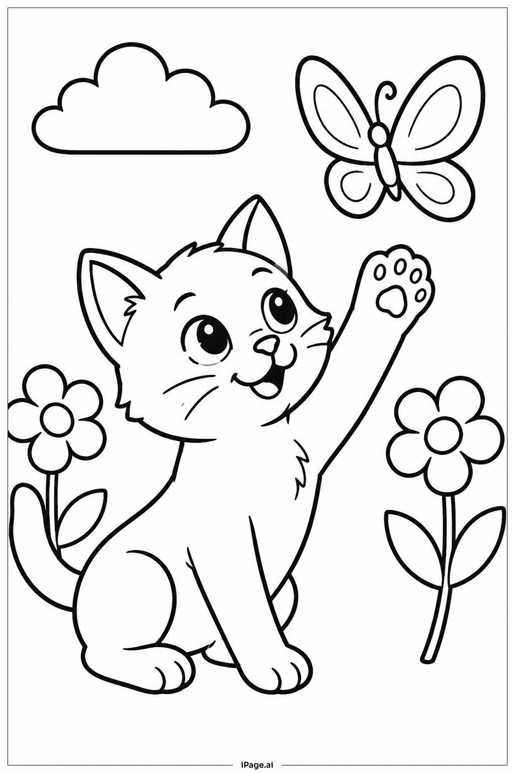 Página para colorir de Gatinho com Borboleta