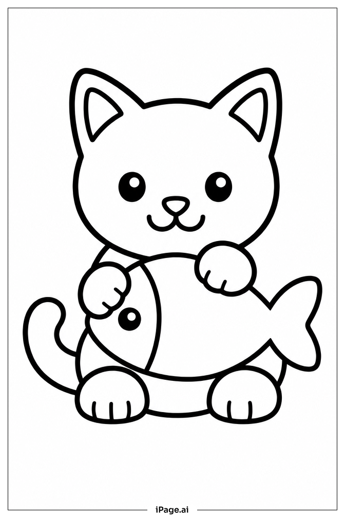 玩鱼的小猫填色页