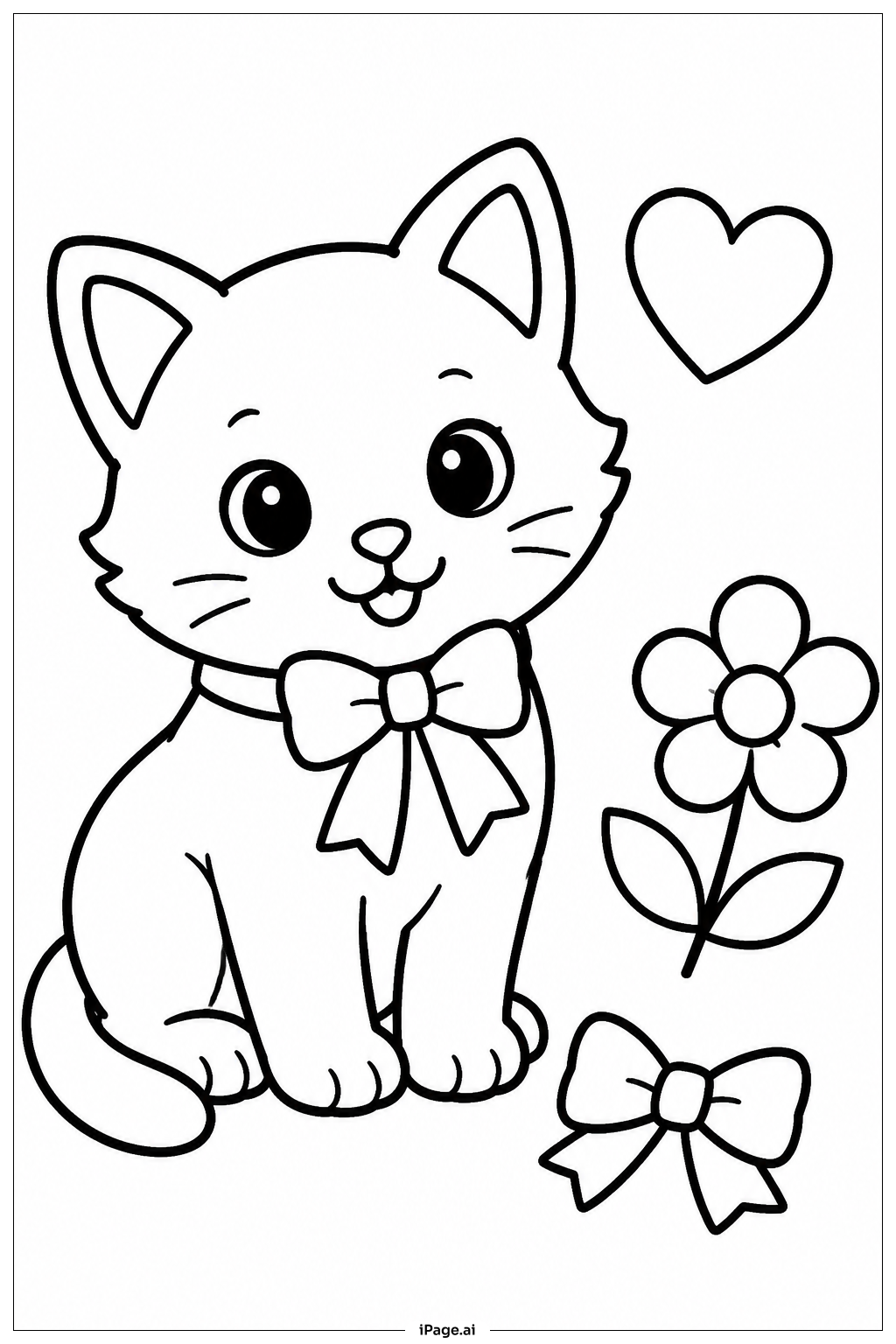 Page de coloriage Chaton avec Ruban