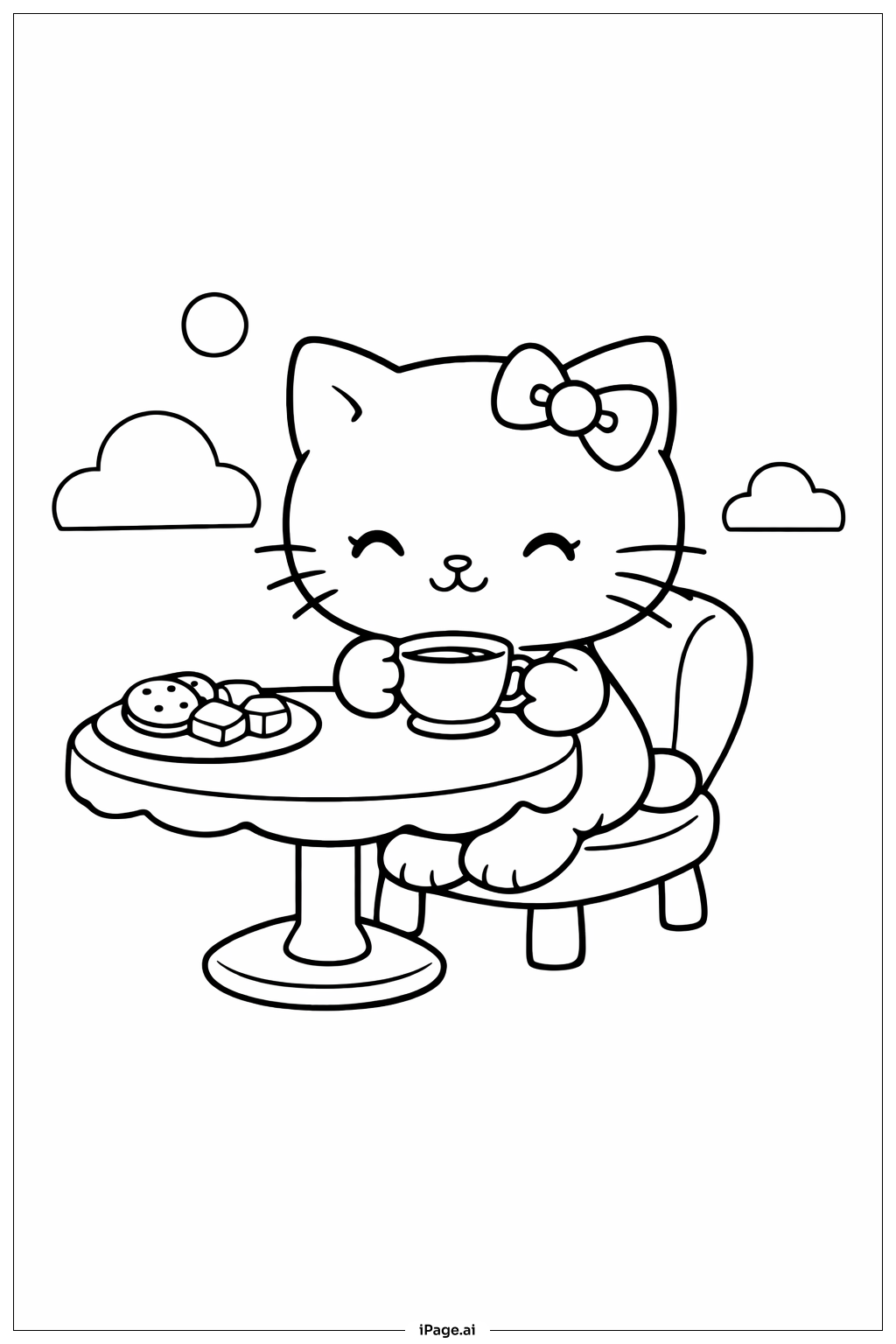 Kitty Cat At Tea Party Coloring Page