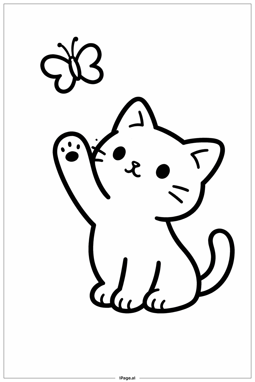 Kitty Cat Chasing Butterfly Coloring Page
