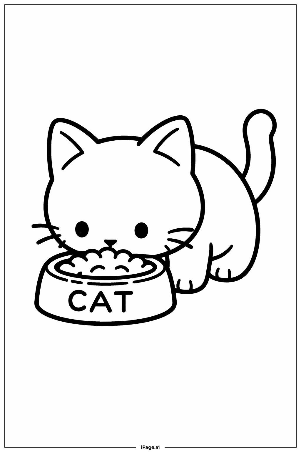 Kitty Cat Eating Coloring Page