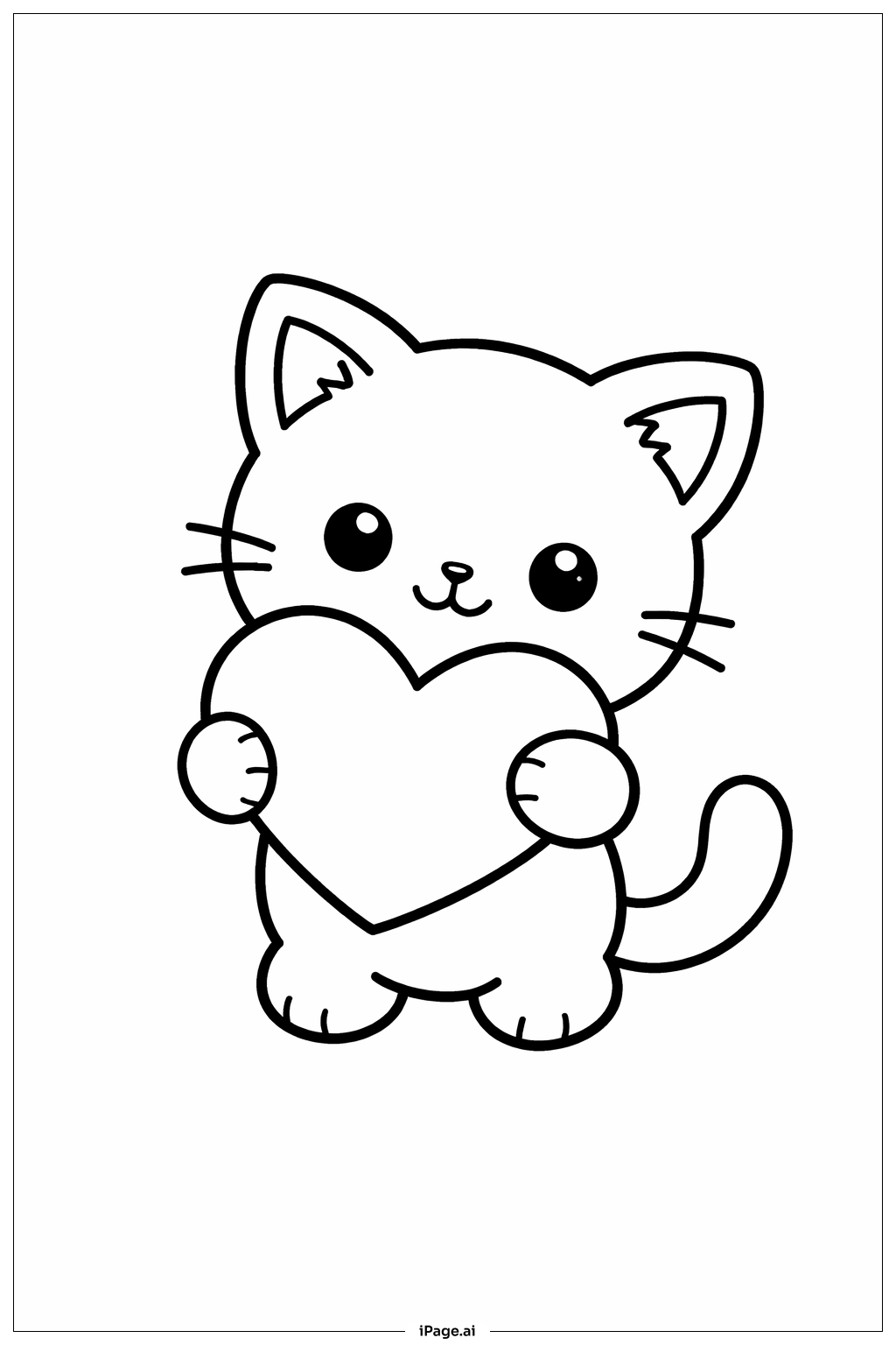 Kitty Cat Holding Heart Coloring Page