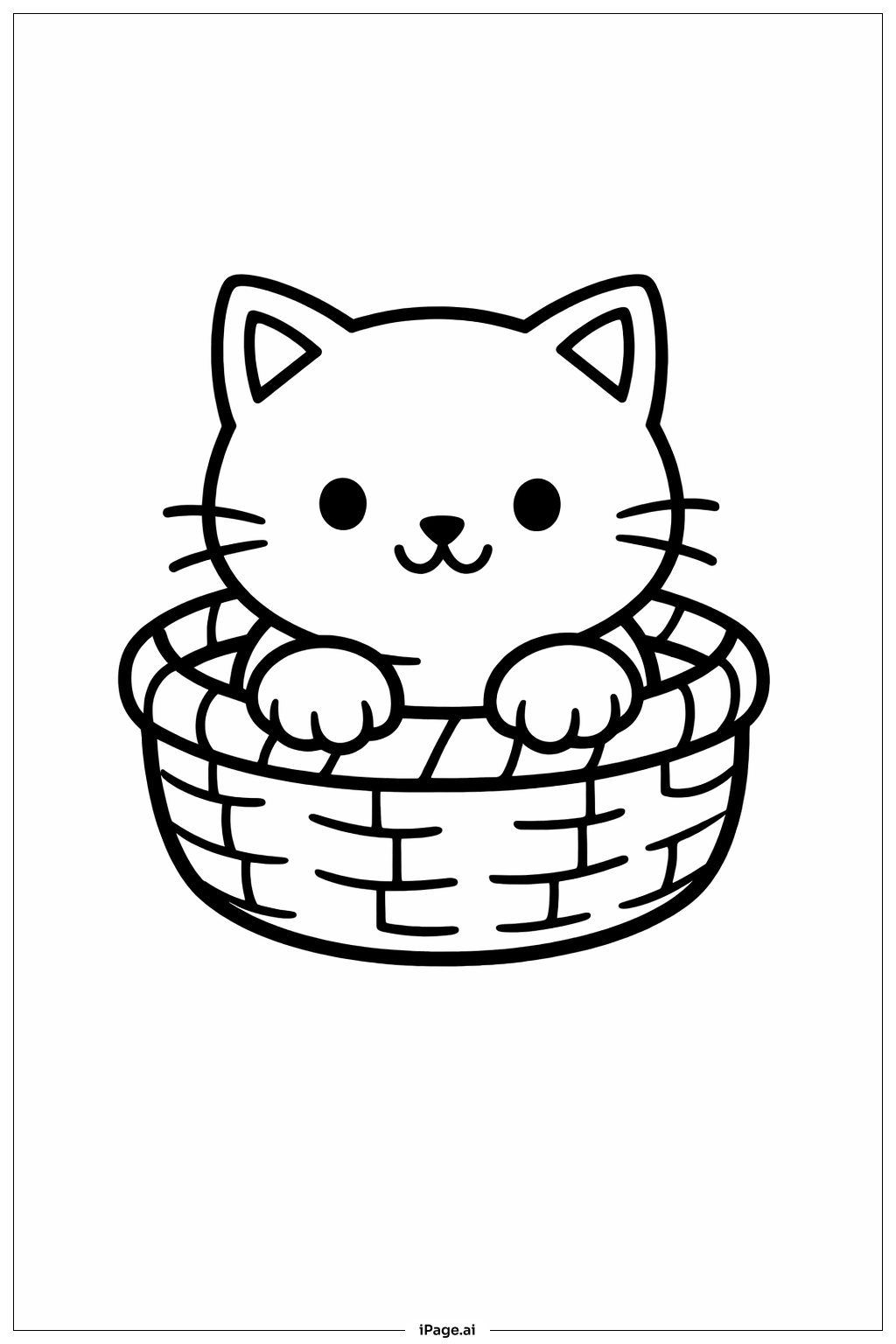 Kitty Cat In Basket Coloring Page