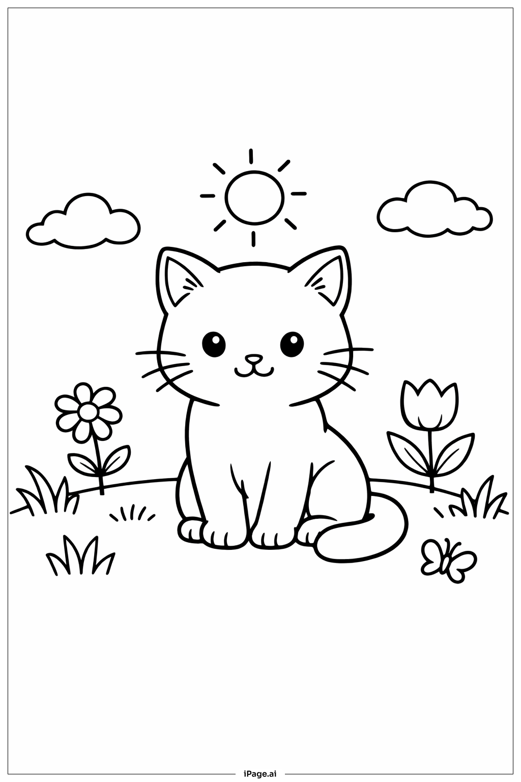 Kitty Cat In Garden Coloring Page