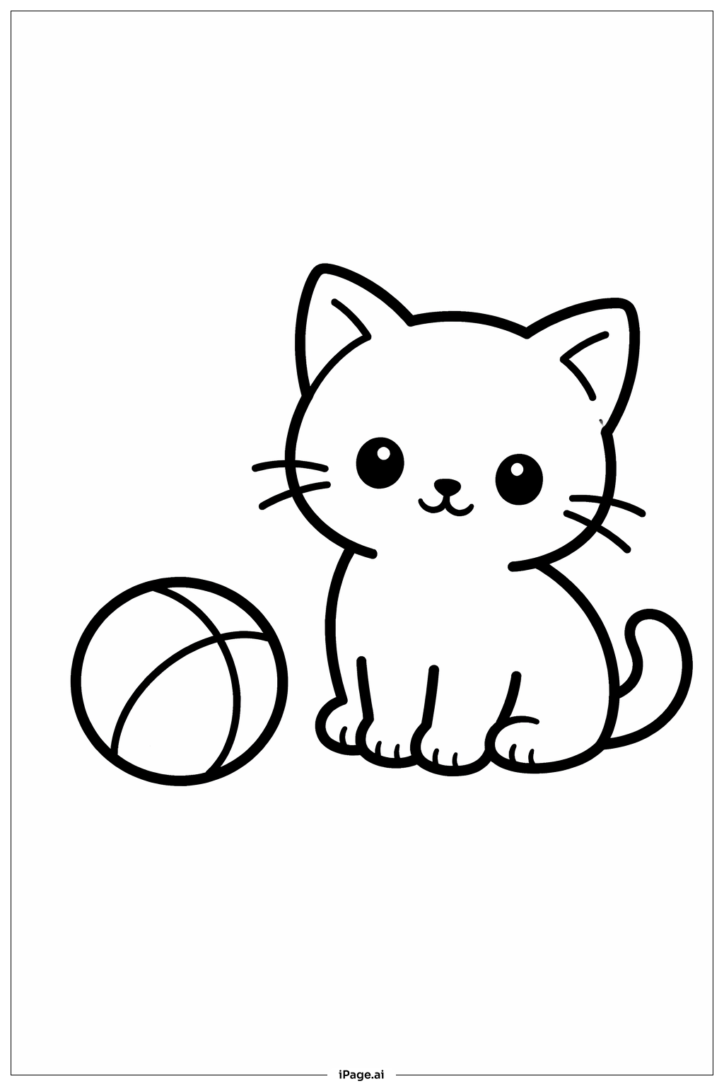Kitty Cat Near Ball Coloring Page