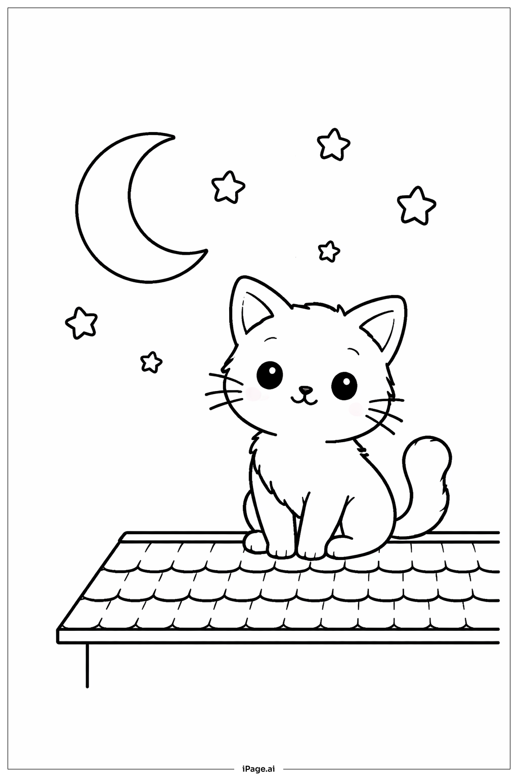 Kitty Cat On Roof Coloring Page