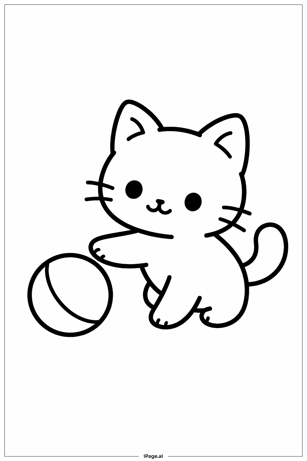 Kitty Cat Playing Ball Coloring Page
