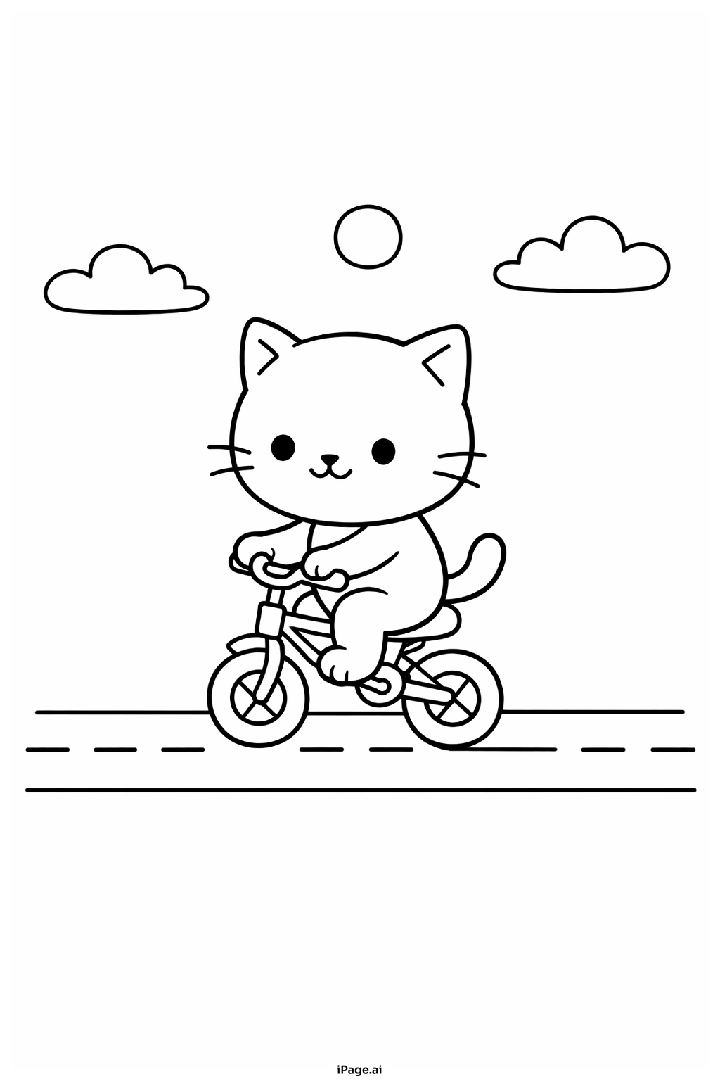 Kitty Cat Riding Bicycle Coloring Page