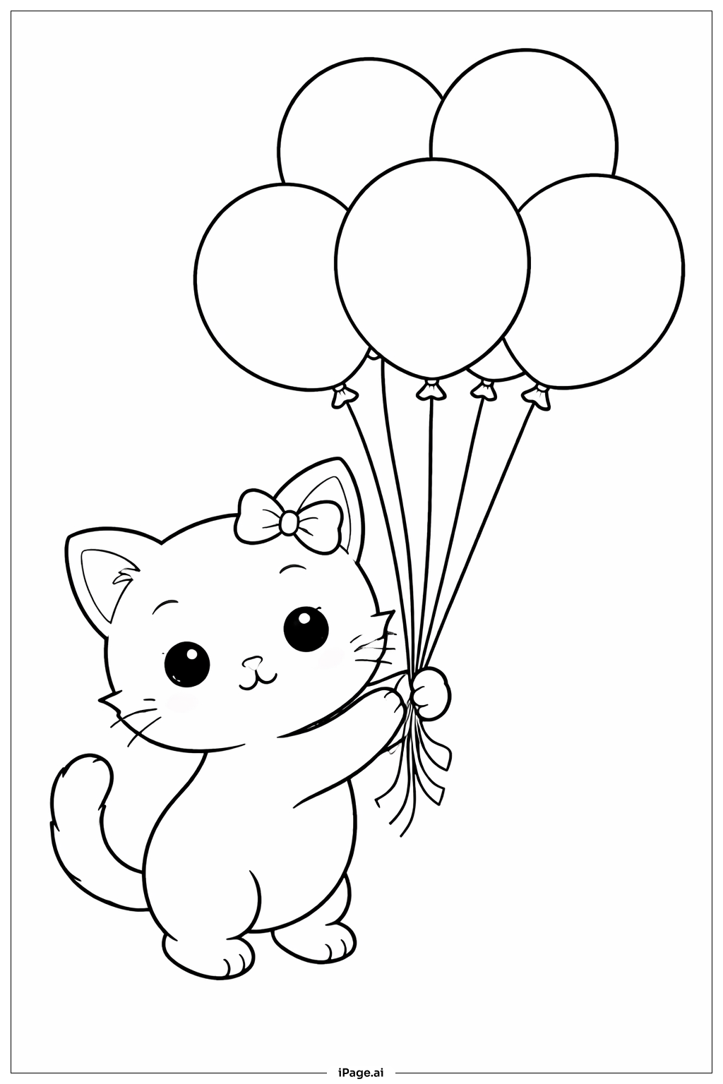 Kitty Cat With Balloons Coloring Page