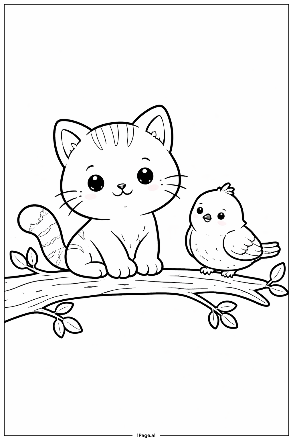 Kitty Cat With Bird Friend Coloring Page