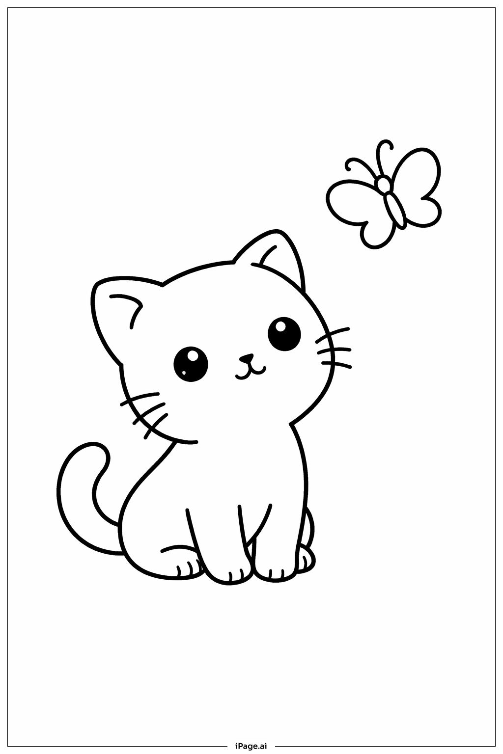 Kitty Cat With Butterfly Coloring Page