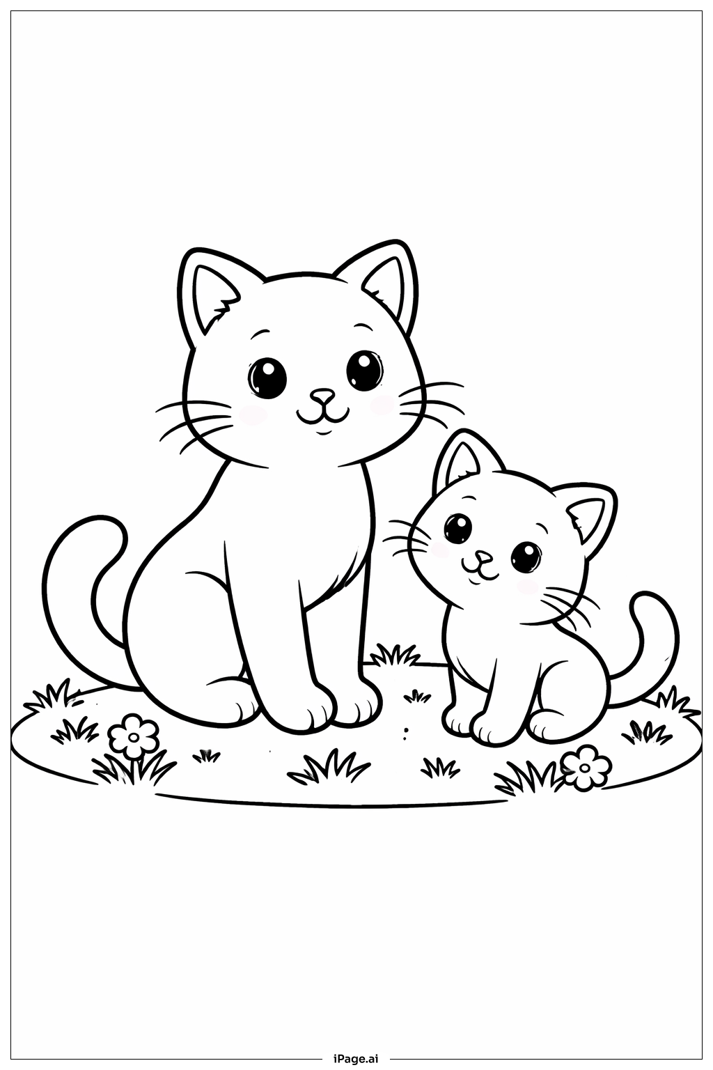 Kitty Cat With Kitten Friend Coloring Page
