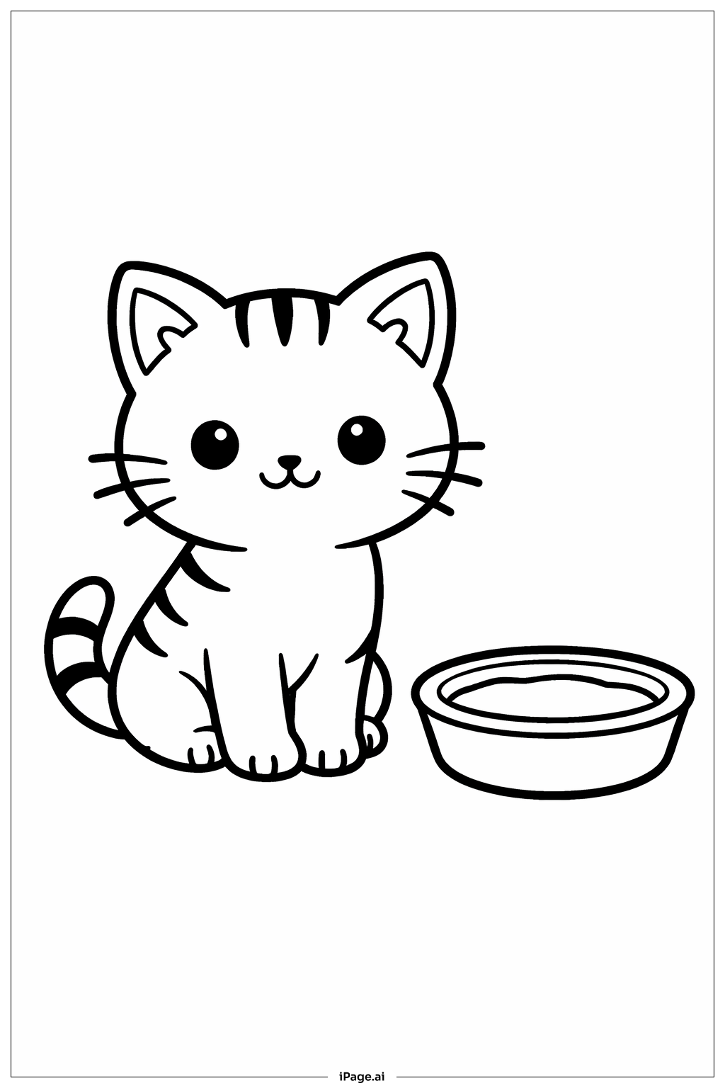 Kitty Cat With Milk Bowl Coloring Page