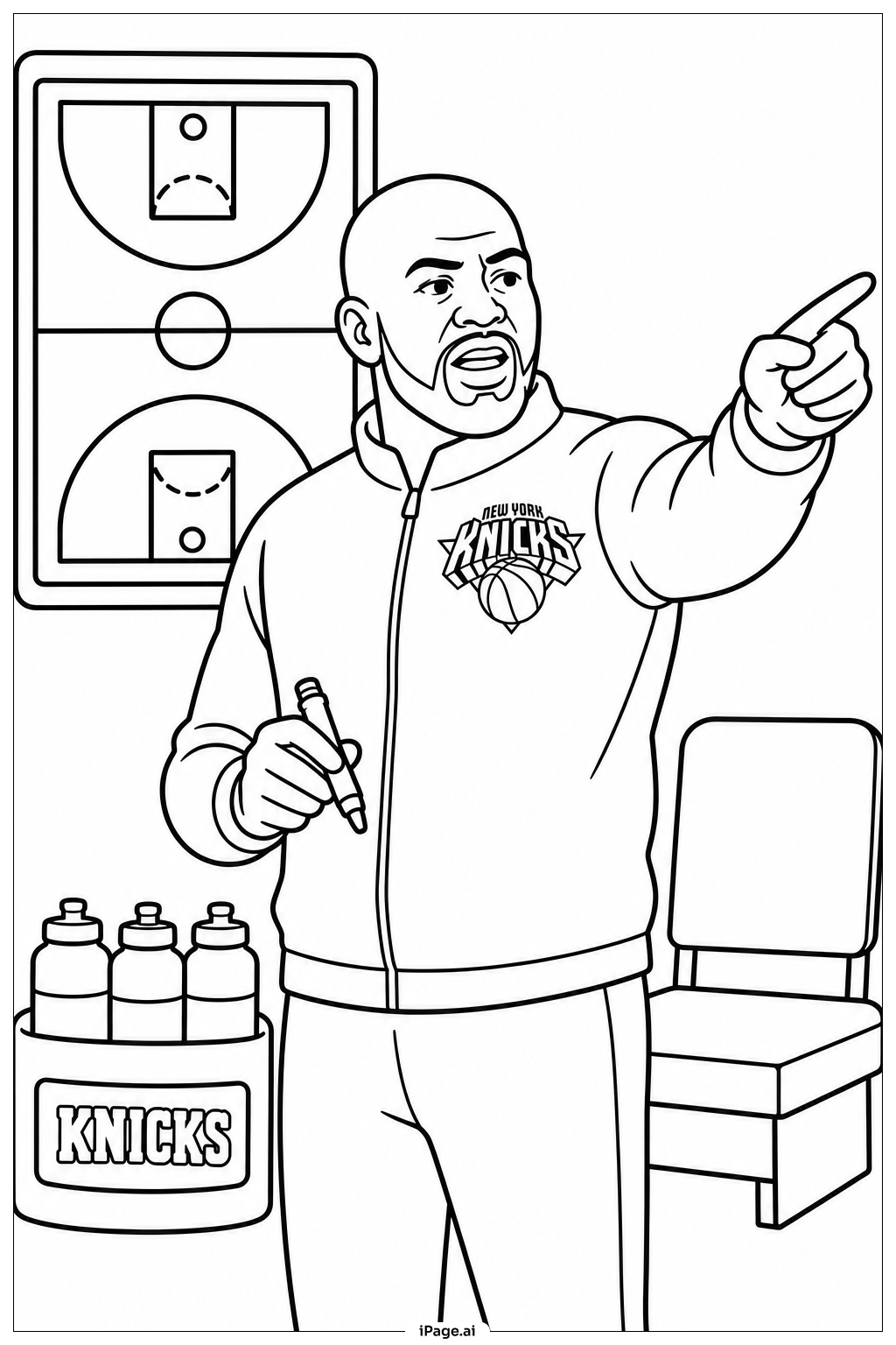 Página para colorir de Técnico do Knicks Dando Instruções