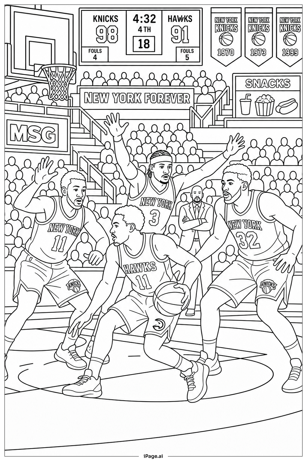  Trang tô màu Cảnh Knicks Pressing Toàn Sân 