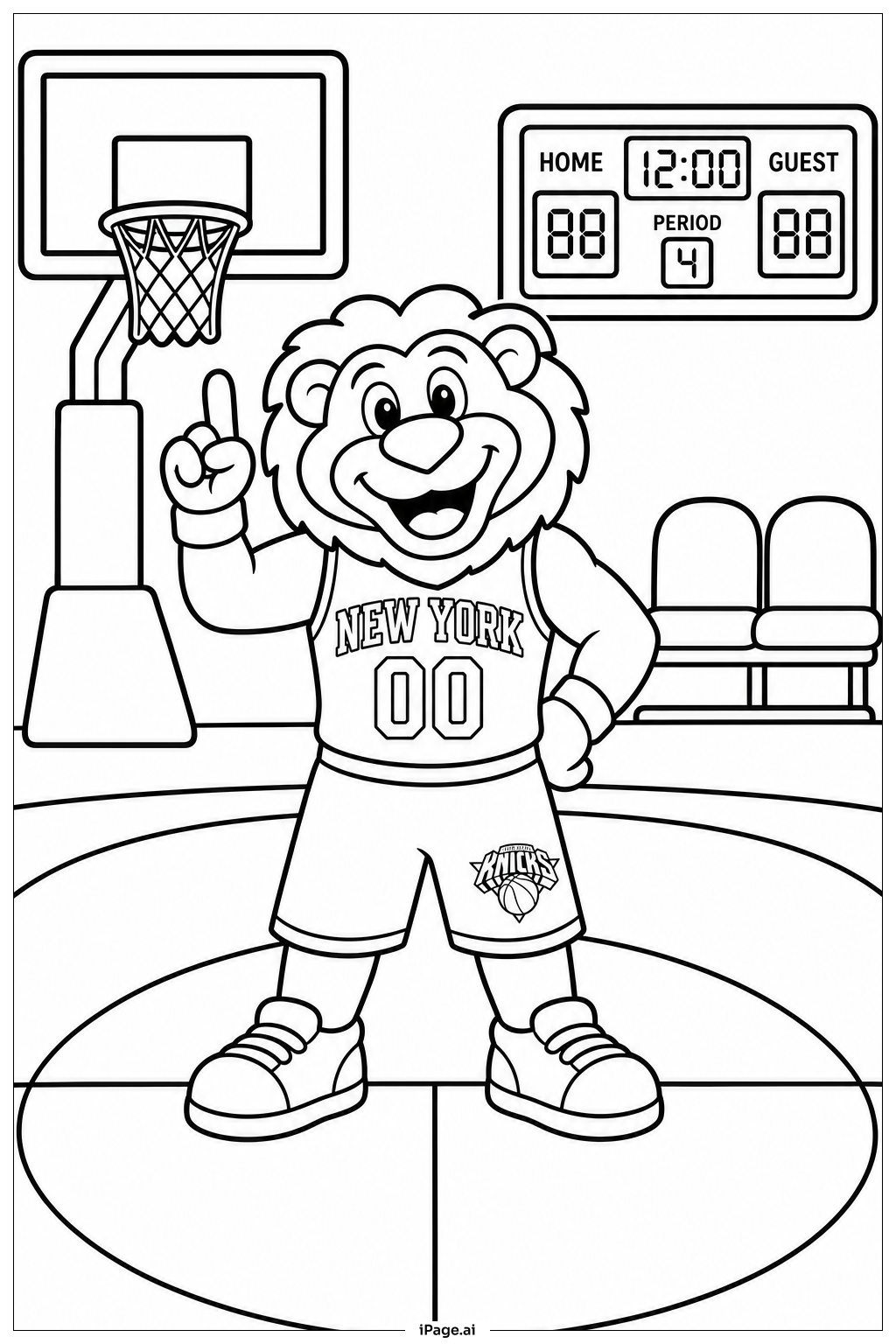 Página para colorir de Mascote dos Knicks na Quadra