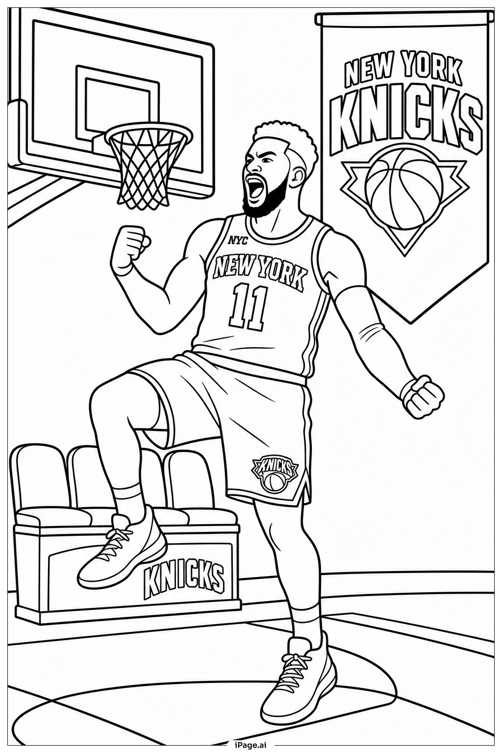 덩크를 자축하는 Knicks 선수 색칠공부 페이지