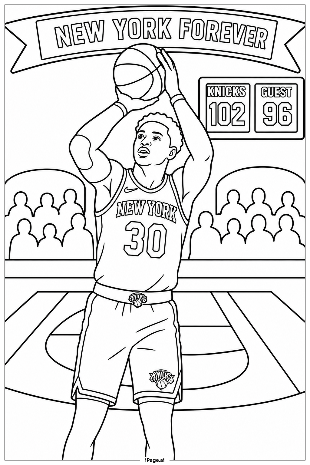 Página para colorir de Jogador dos Knicks Arremessando