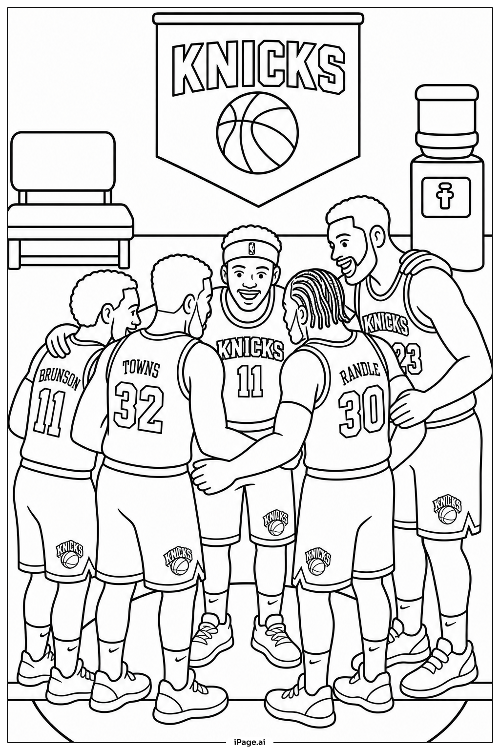 Página para colorir de Reunião em Equipa dos Knicks