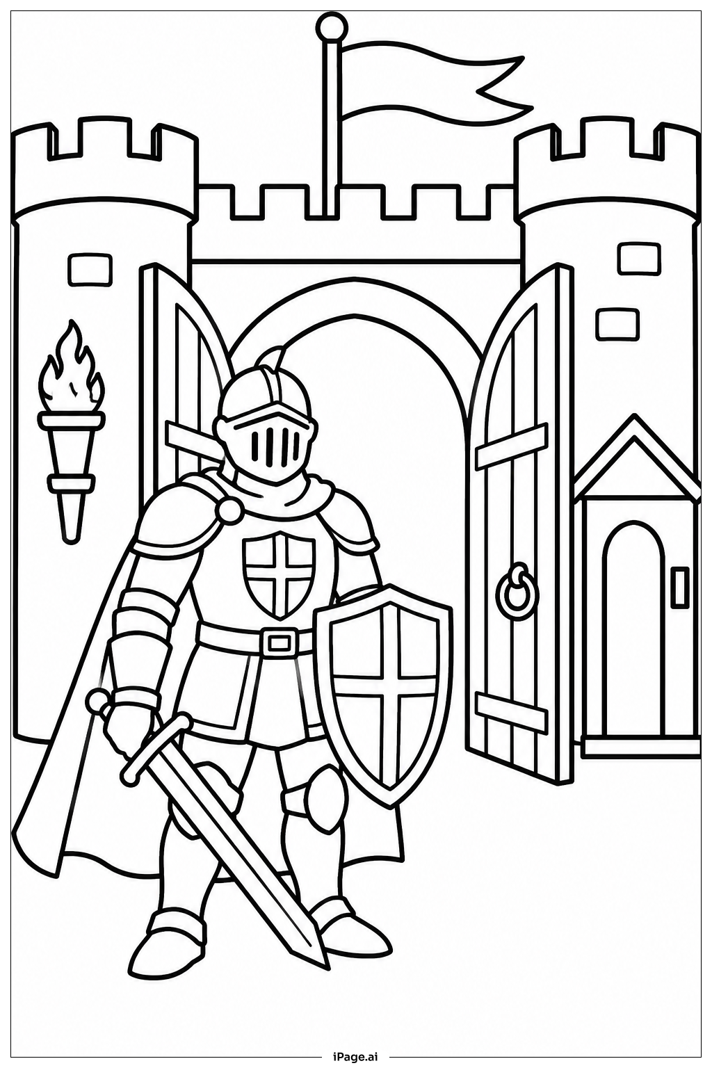  Knight At Castle Gate Coloring Page 