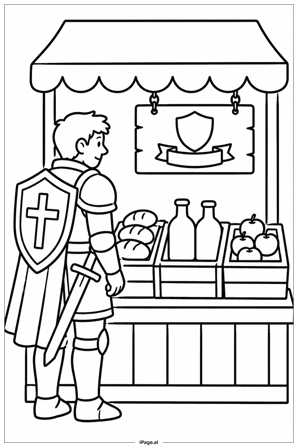  Knight At Market Stall Coloring Page 