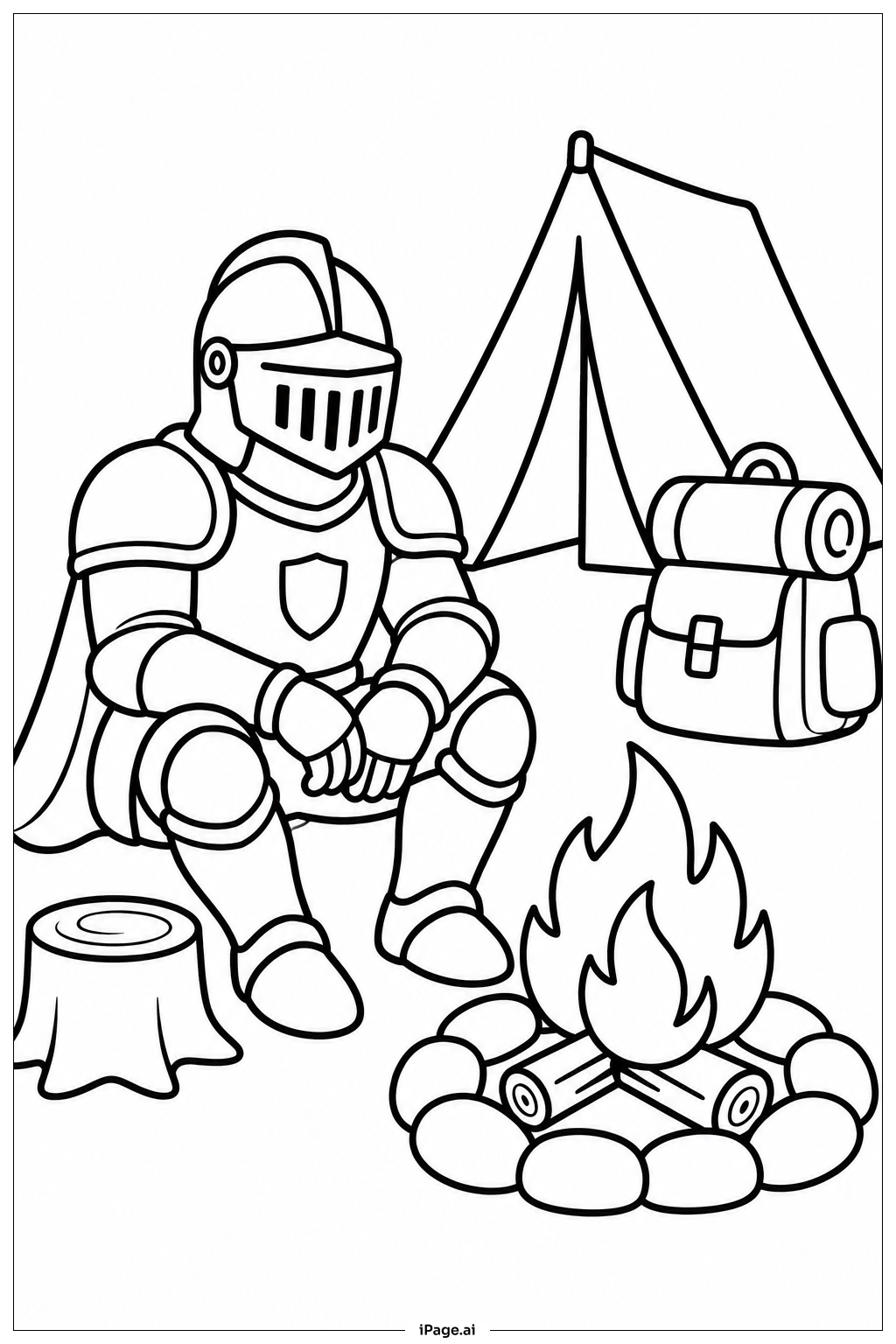 Knight By Campfire Coloring Page