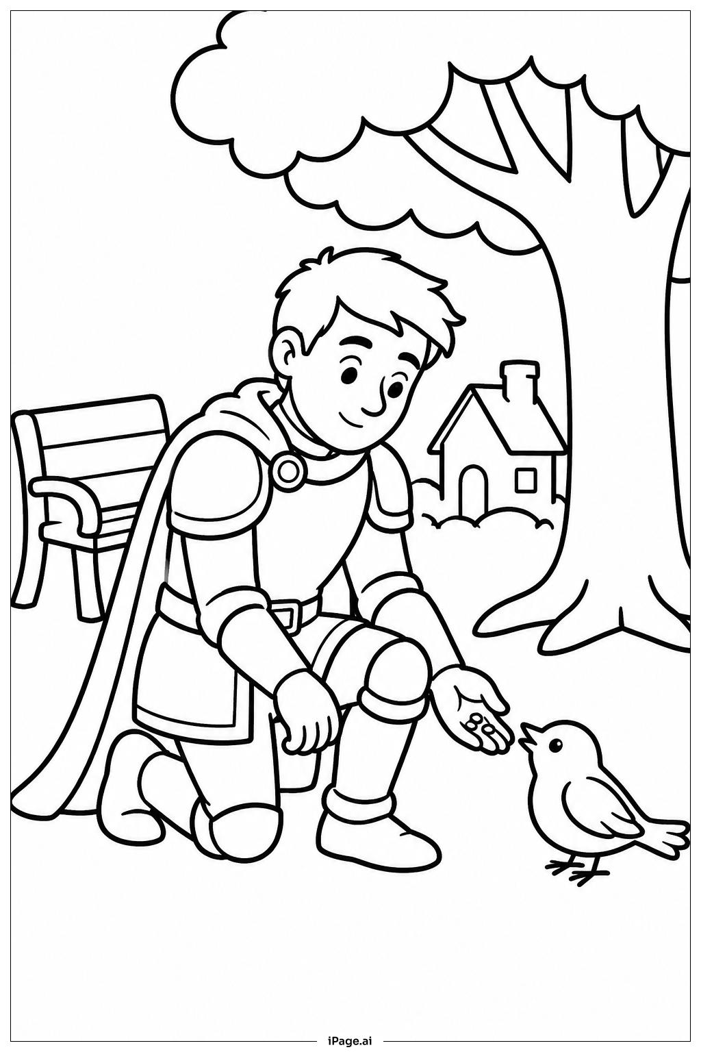 Knight Feeding Bird Coloring Page