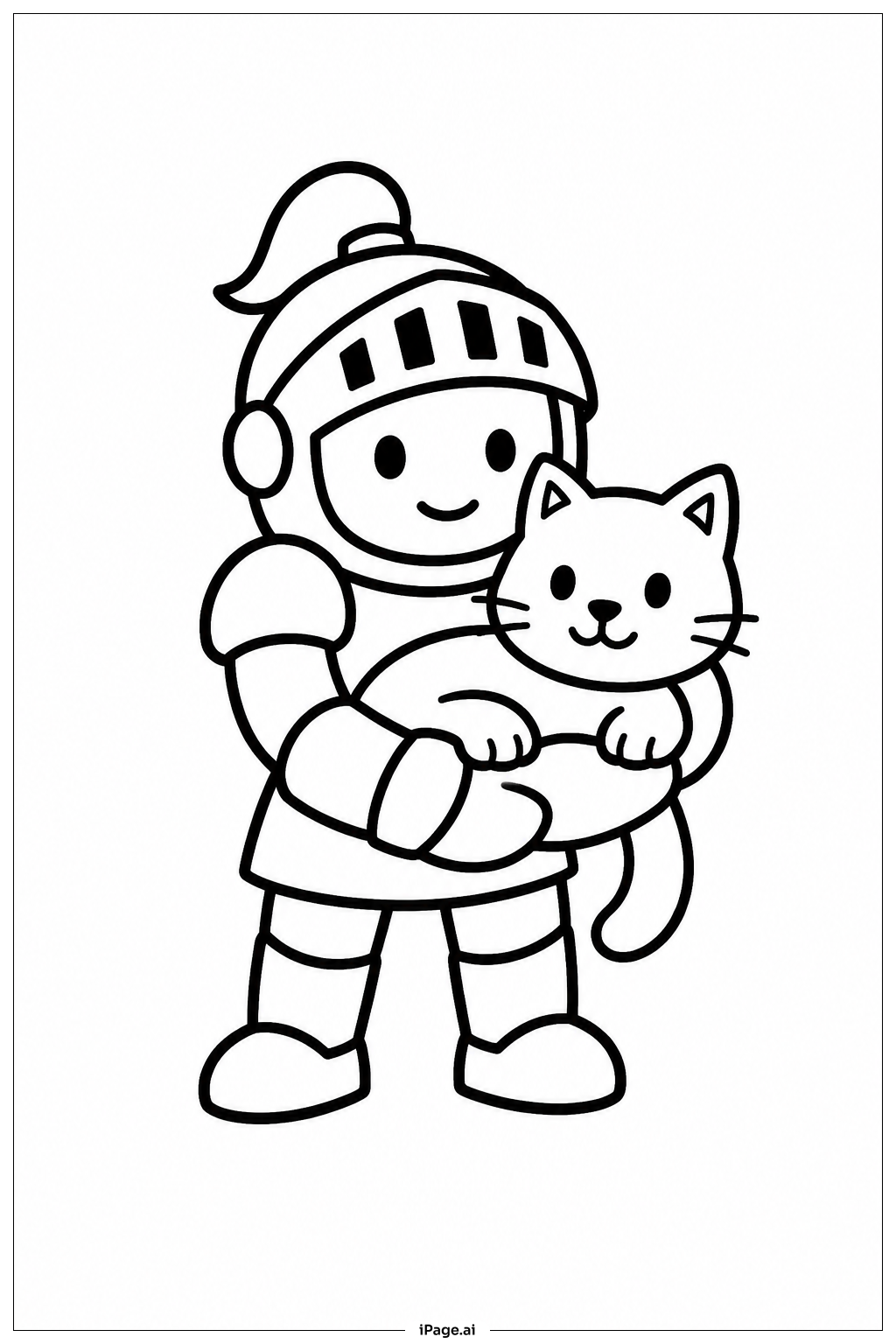  Knight Hugging Cat Coloring Page 